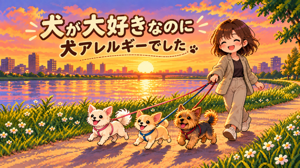 3匹の愛犬と犬アレルギーについて綴った記事のアイキャッチ